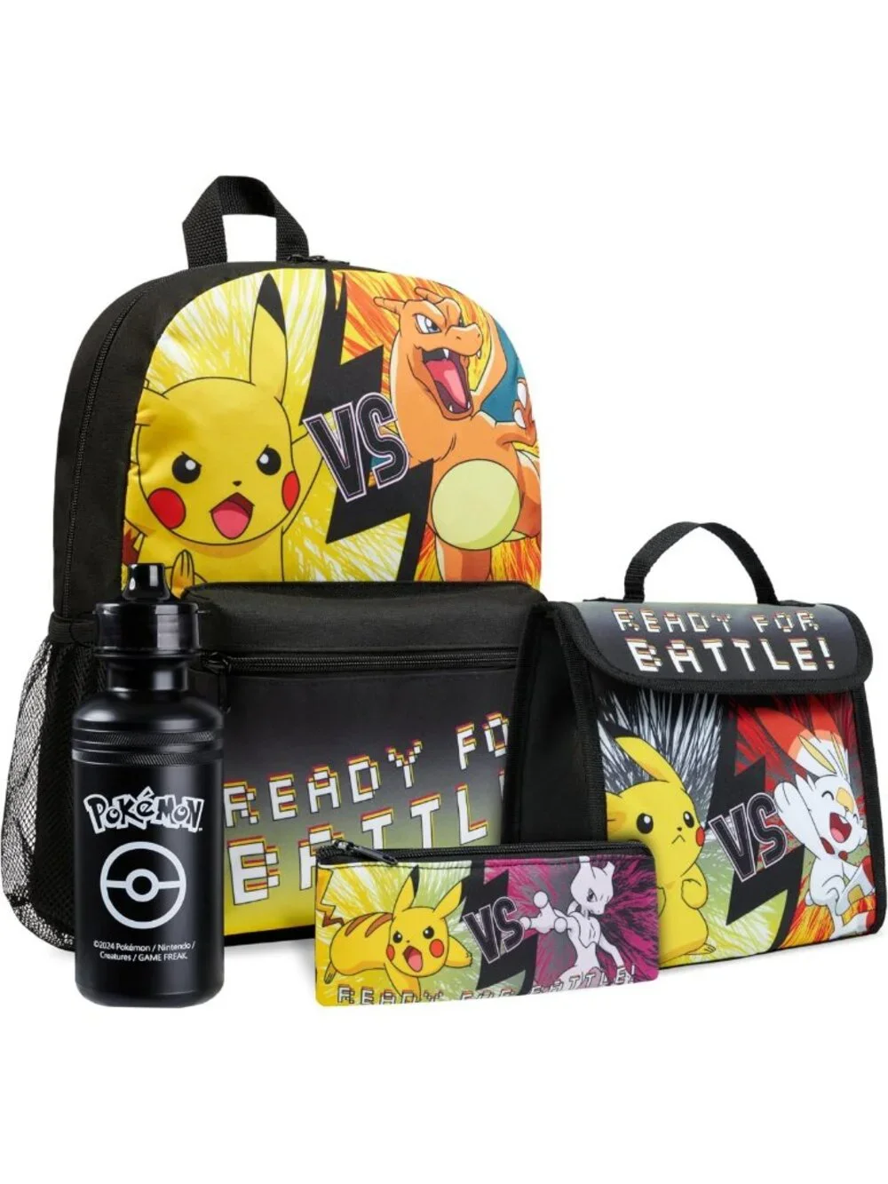 Kids Anime Backpack Set - 4 Pcs with Water Bottle, Pencil Case & Lunch Bag